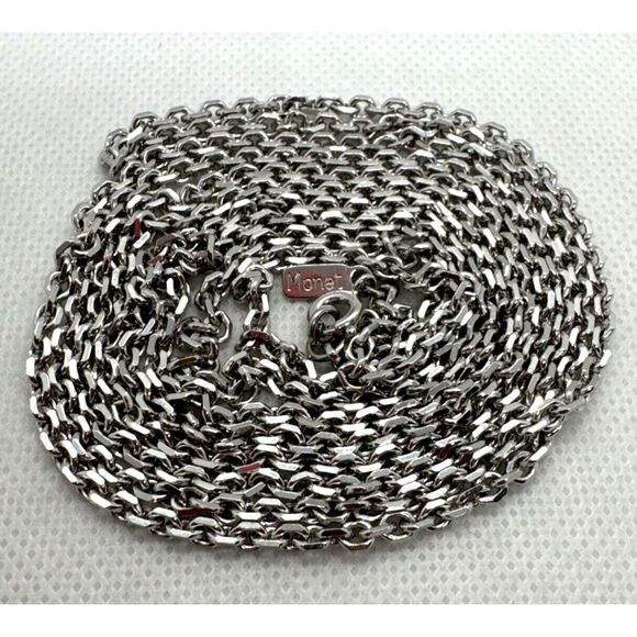 Vintage Monet Signed Silver Tone Cable Chain 56''‎ Necklace Retro 80s 90s Style - Picture 1 of 7